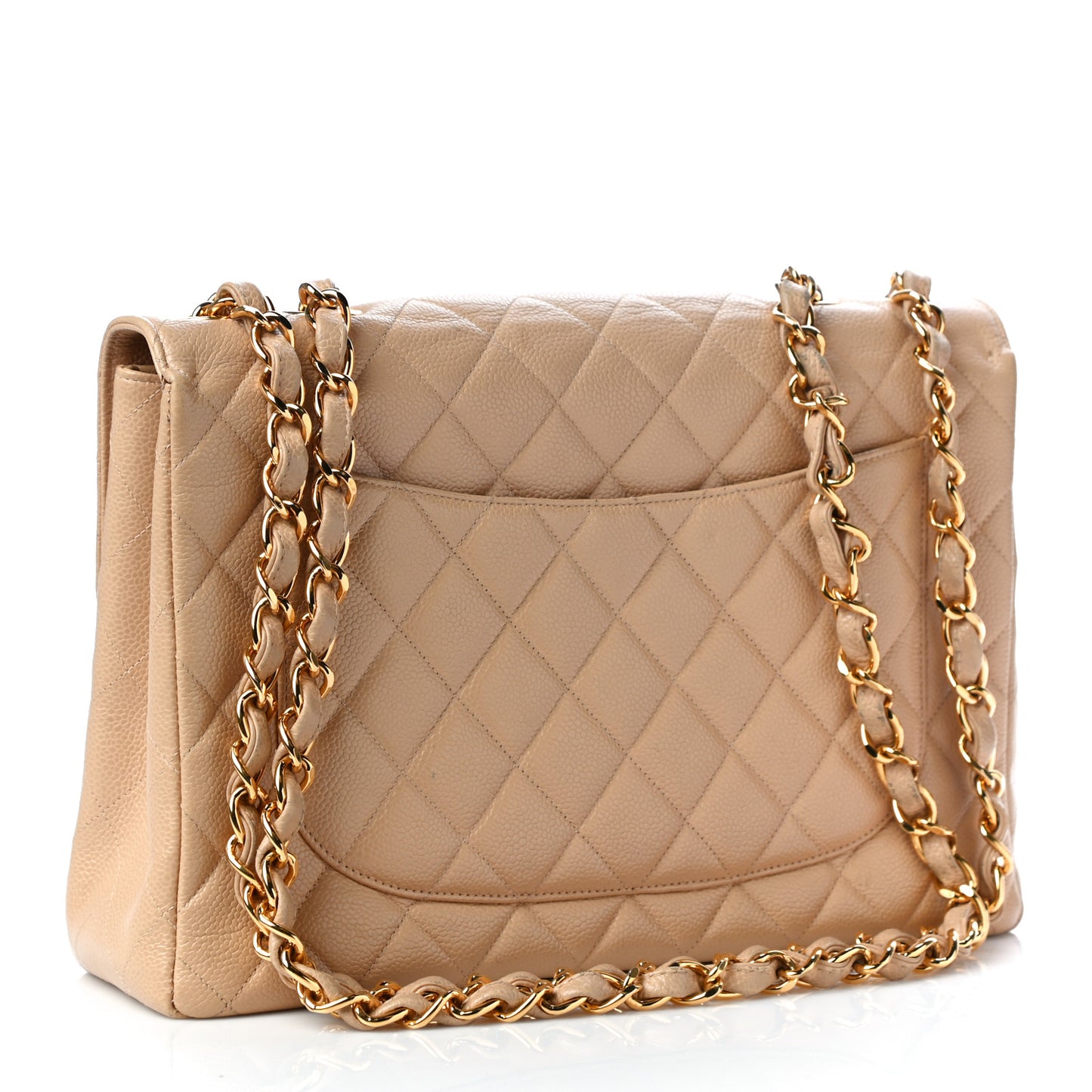 Caviar Quilted Jumbo Single Flap Beige
