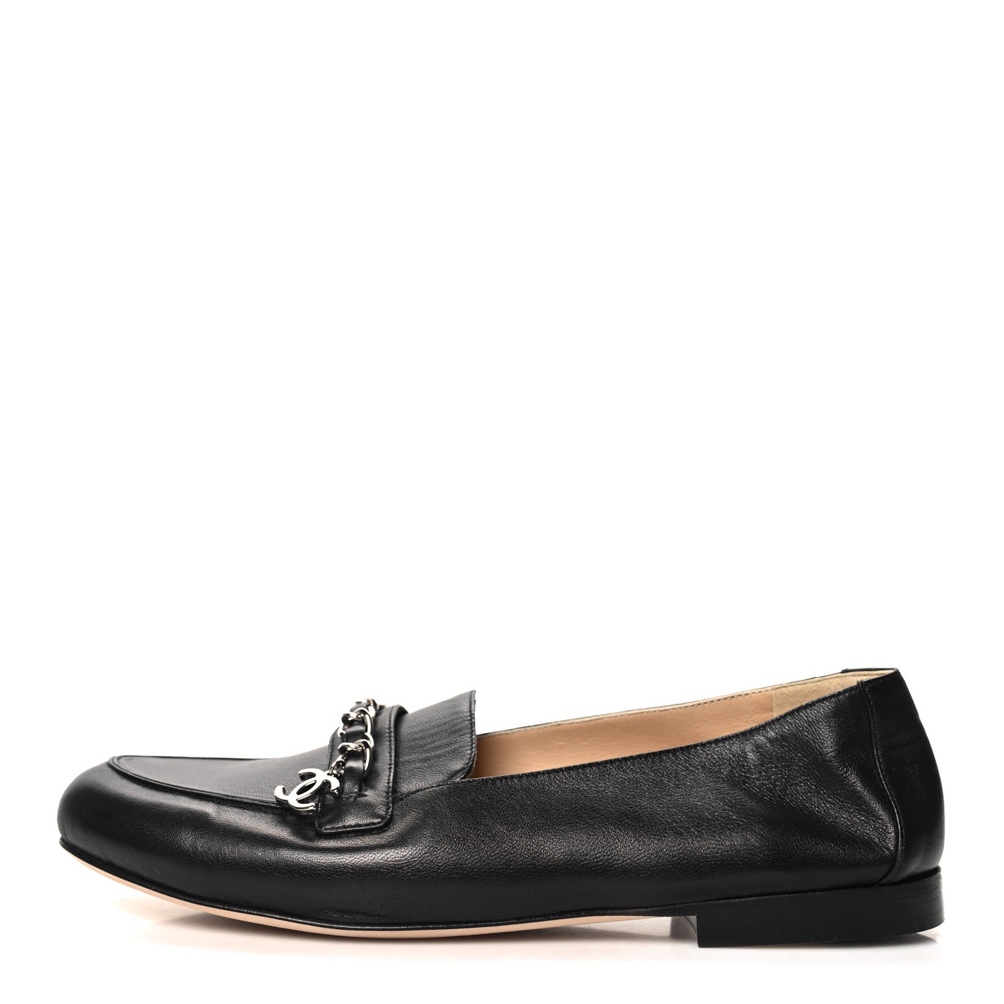 Lambskin CC Chain Mocassin Loafers 39 Black