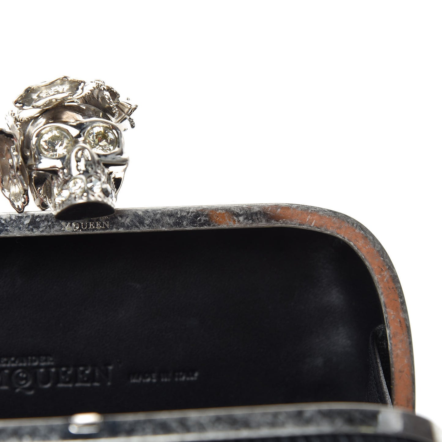 Textured Lambskin Skull Box Clutch Black