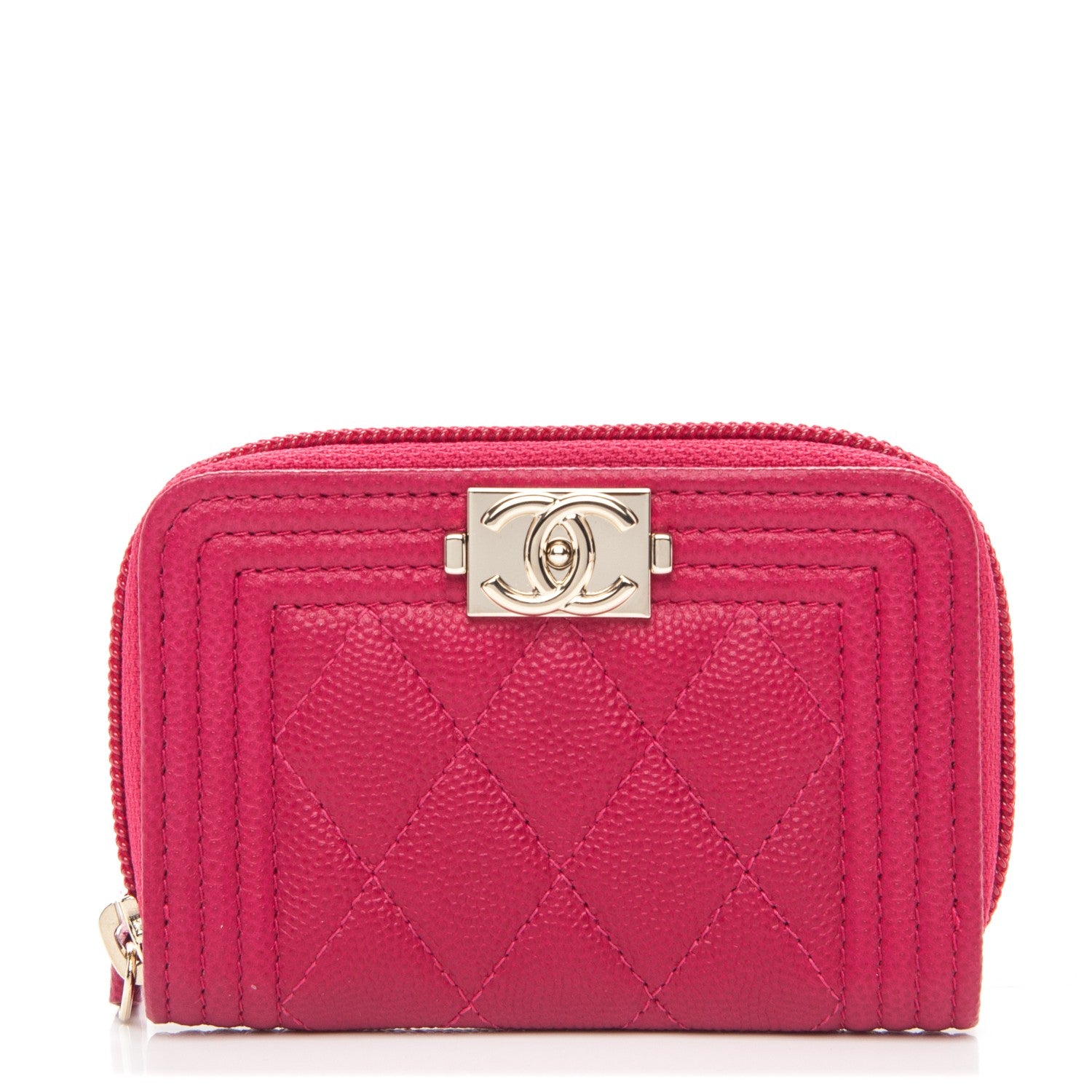 Chanel Caviar Quilted Boy Zip Around Coin Purse Wallet Dark Pink 1 of 7