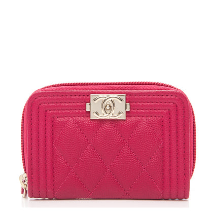 Chanel Caviar Quilted Boy Zip Around Coin Purse Wallet Dark Pink 1 of 7