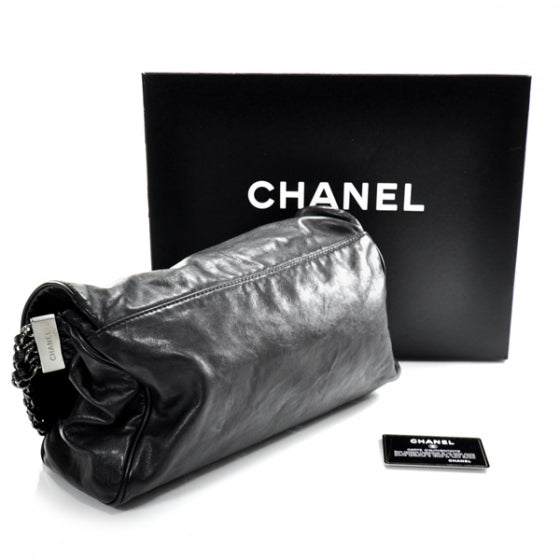 Lambskin Rock and Chain Large Flap Black