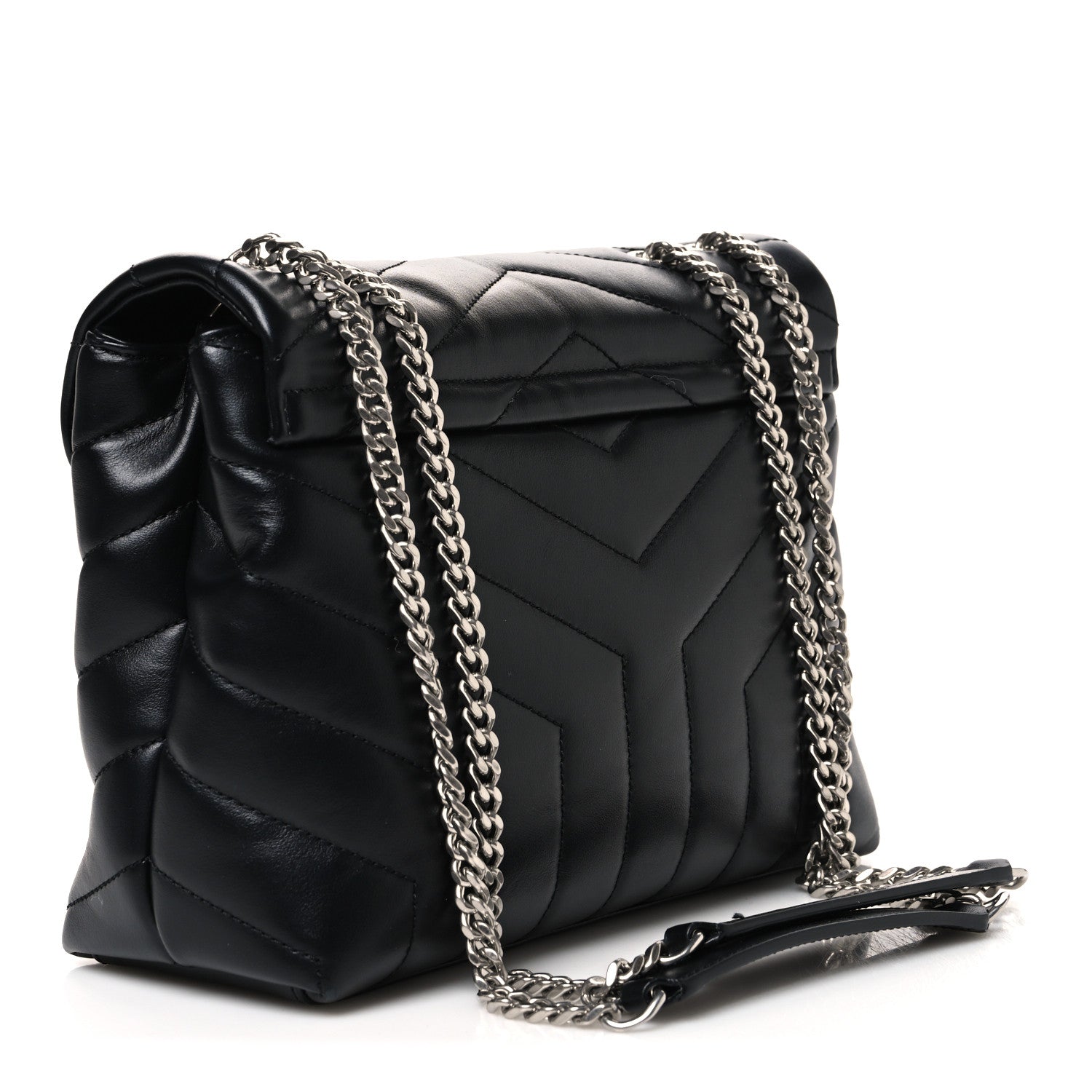 Saint Laurent Calfskin Y Quilted Monogram Small Loulou Chain Satchel Black Black 3 of 11