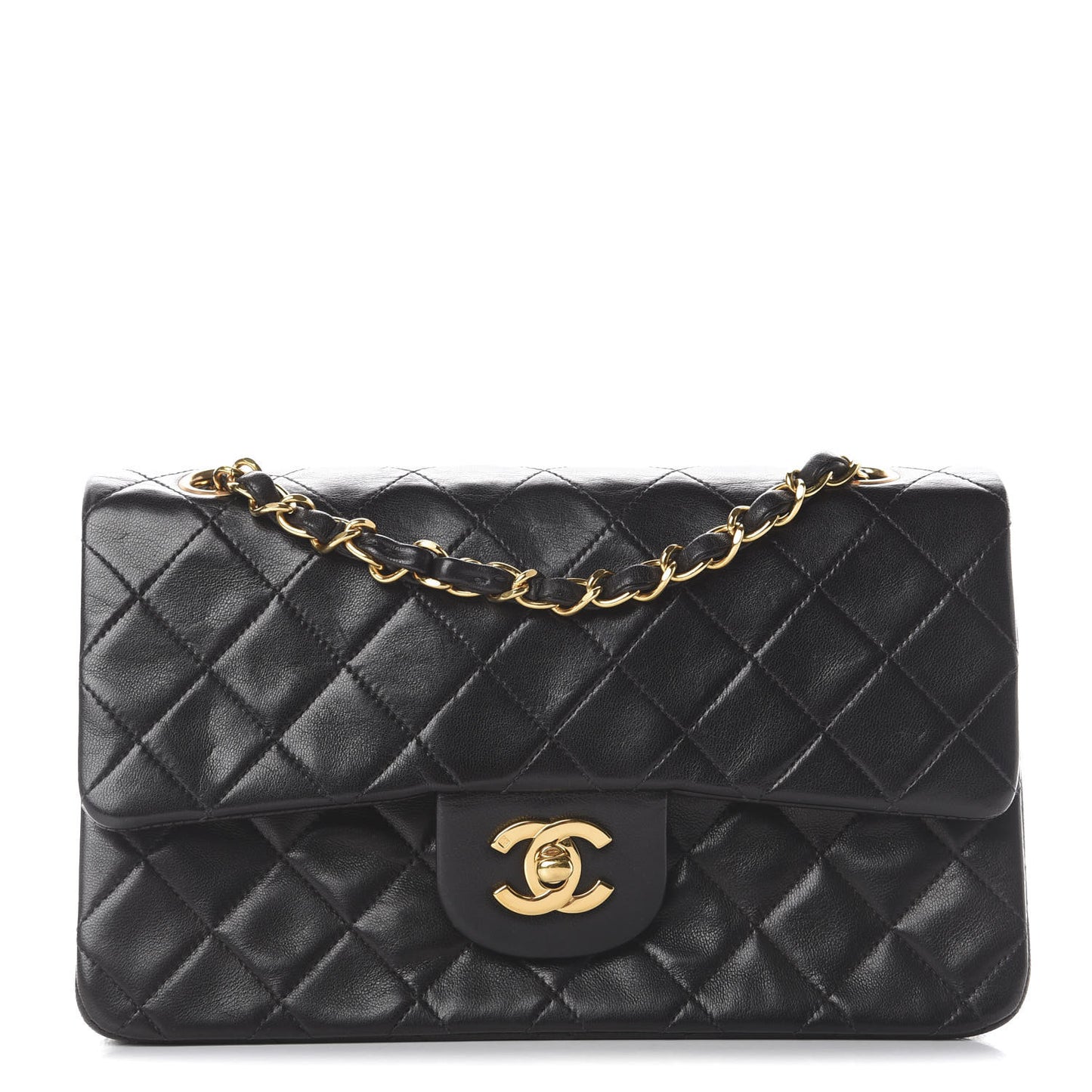 Lambskin Quilted Small Double Flap Black