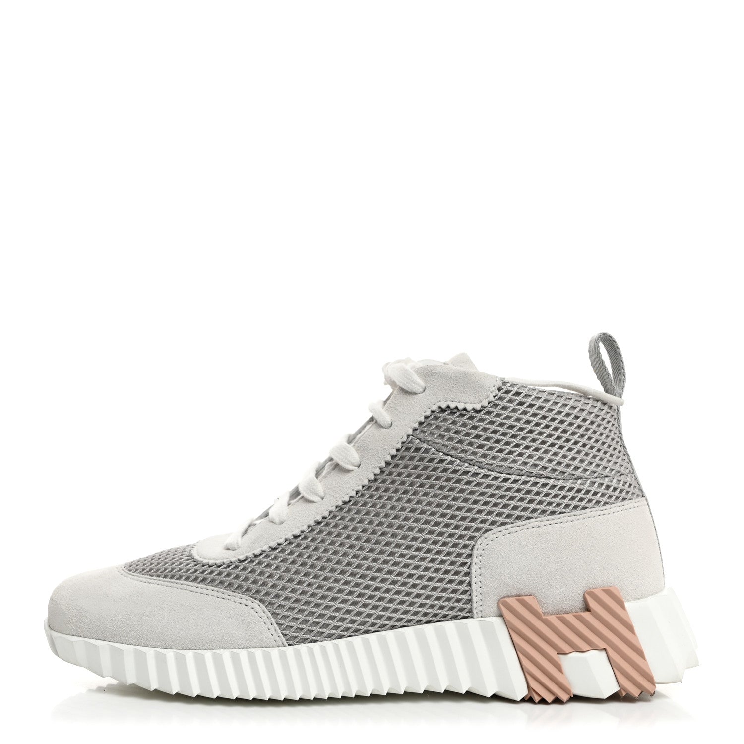 Hermes Goatskin Suede Mesh Hip-Hop High Top Sneakers 38 Gris Lulea White 1 of 8