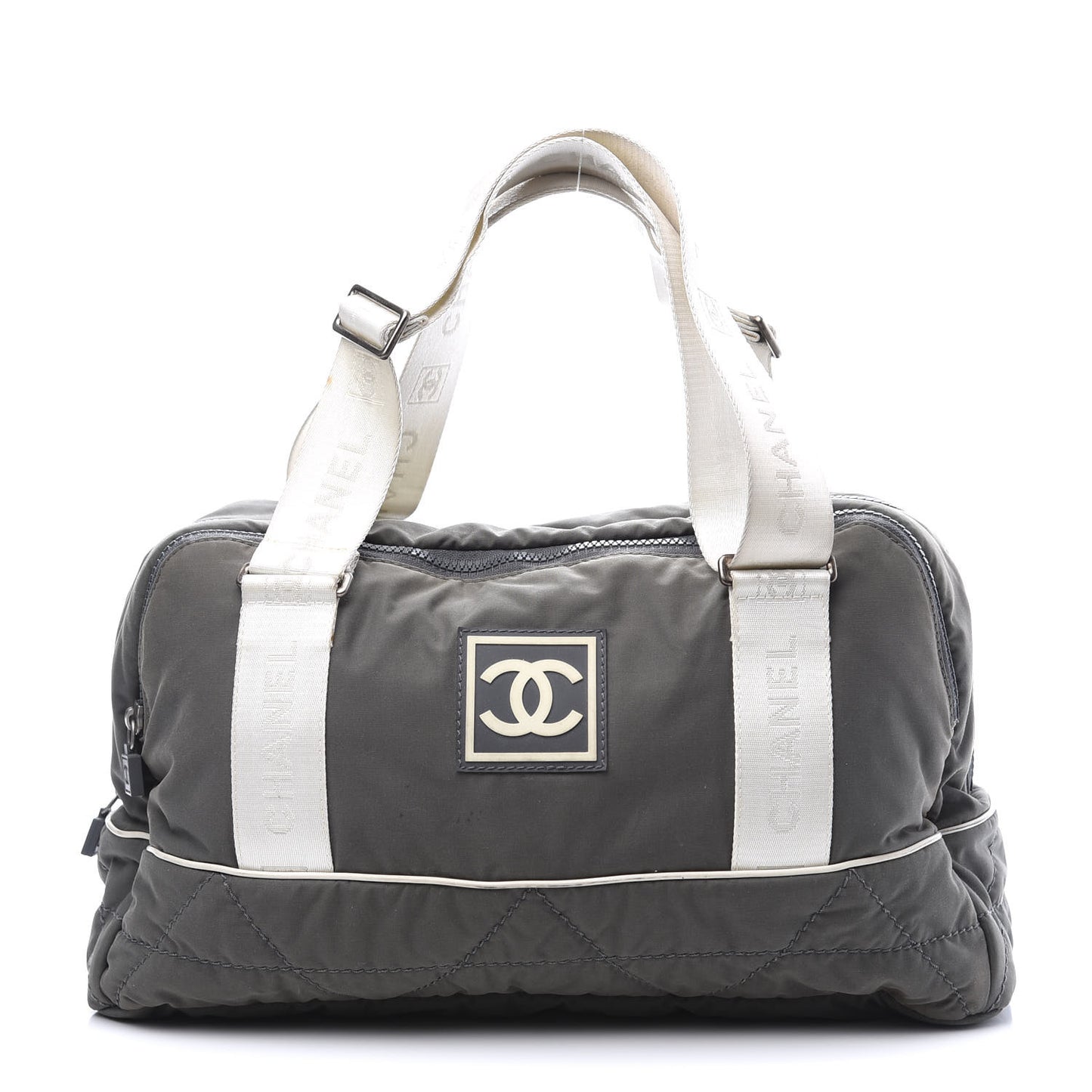 Nylon Sport Logo Duffel Grey White