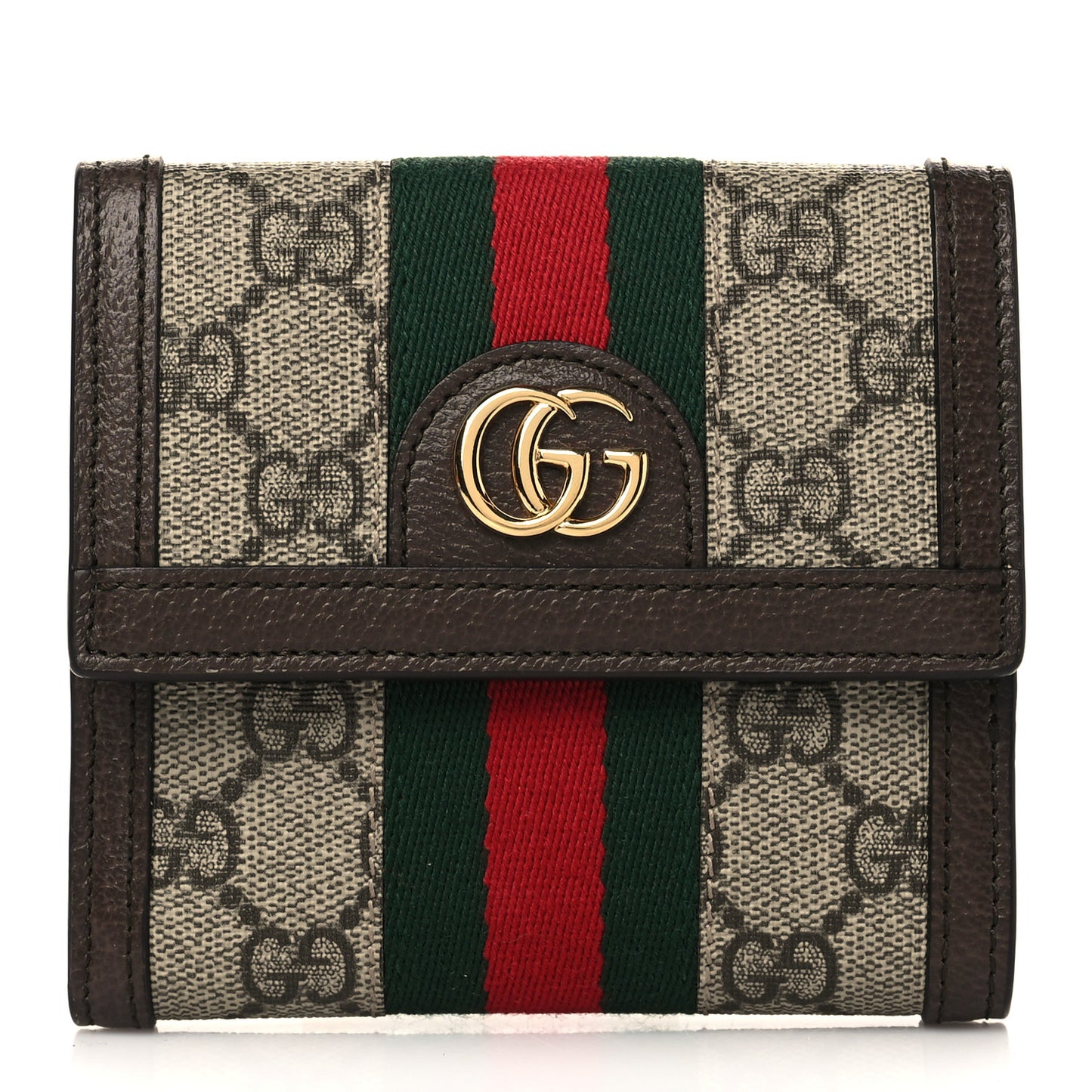 GG Supreme Monogram Web Ophidia French Flap Wallet Beige New Acero