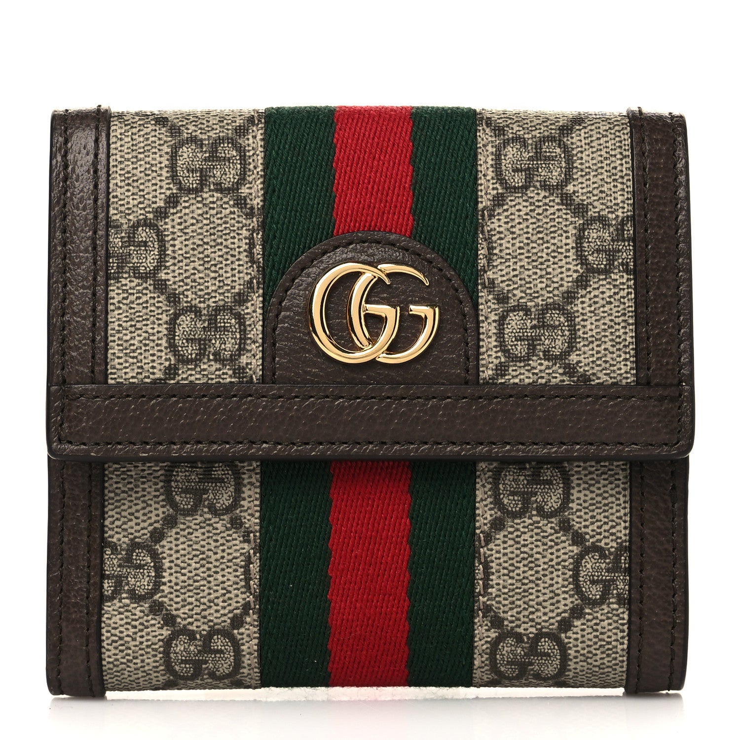 Gucci GG Supreme Monogram Web Ophidia French Flap Wallet Beige New Acero 1 of 6