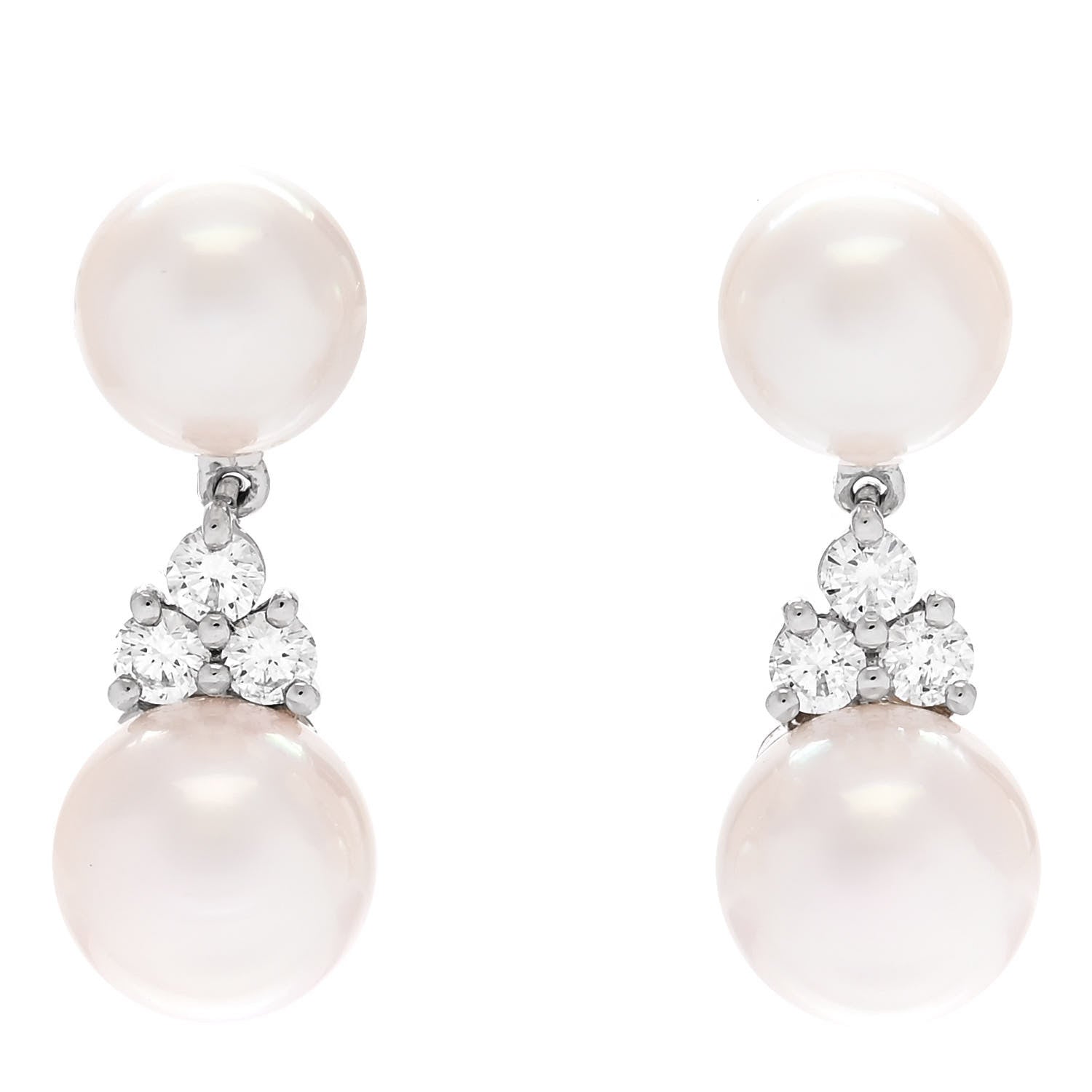 Tiffany Platinum Diamond Akoya Pearl 7-8mm Aria Drop Earrings 1 of 6