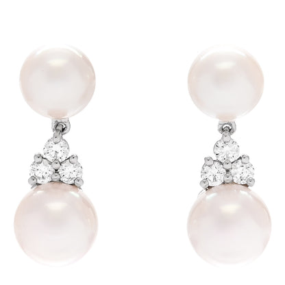 Tiffany Platinum Diamond Akoya Pearl 7-8mm Aria Drop Earrings 1 of 6