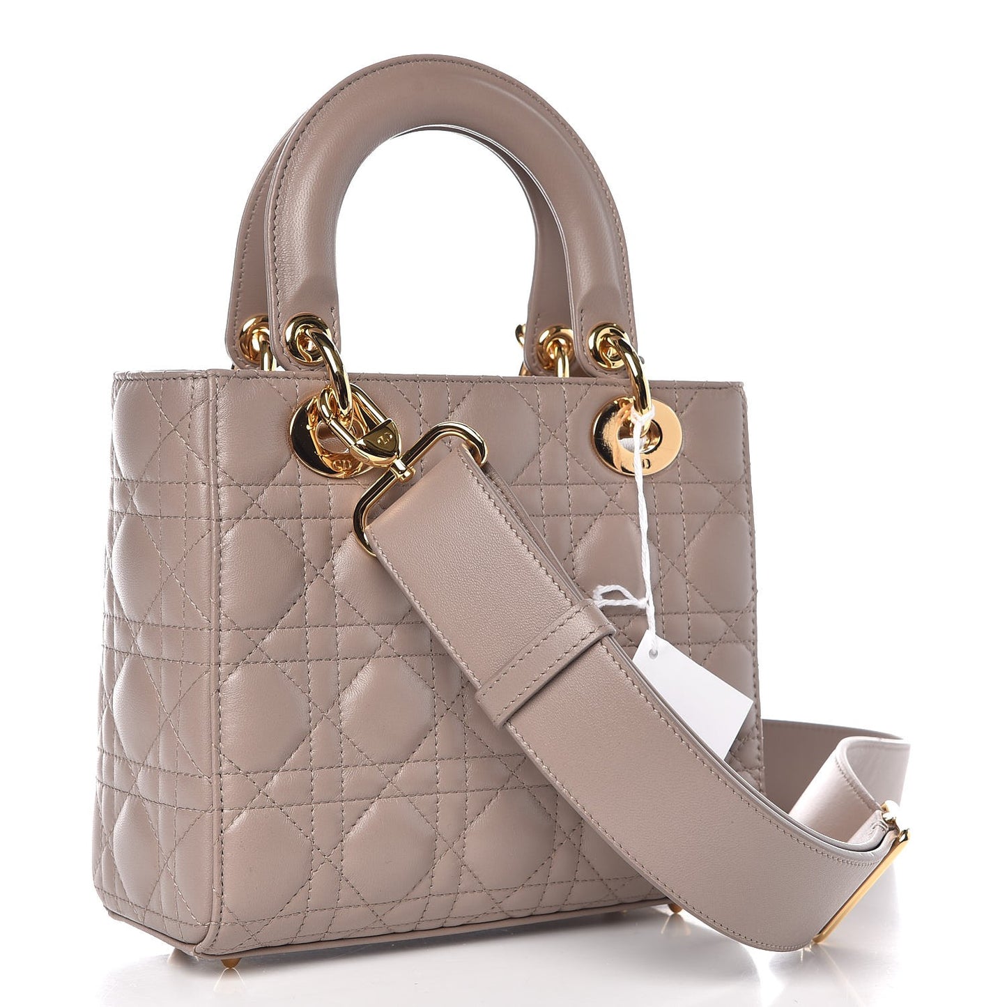 Lambskin Cannage Small Jeweled Swan Lady Dior Taupe