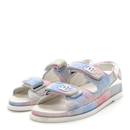 Chanel Printed Fabric Quilted Dad Sandals 40 Green Pink Blue 3 of 9