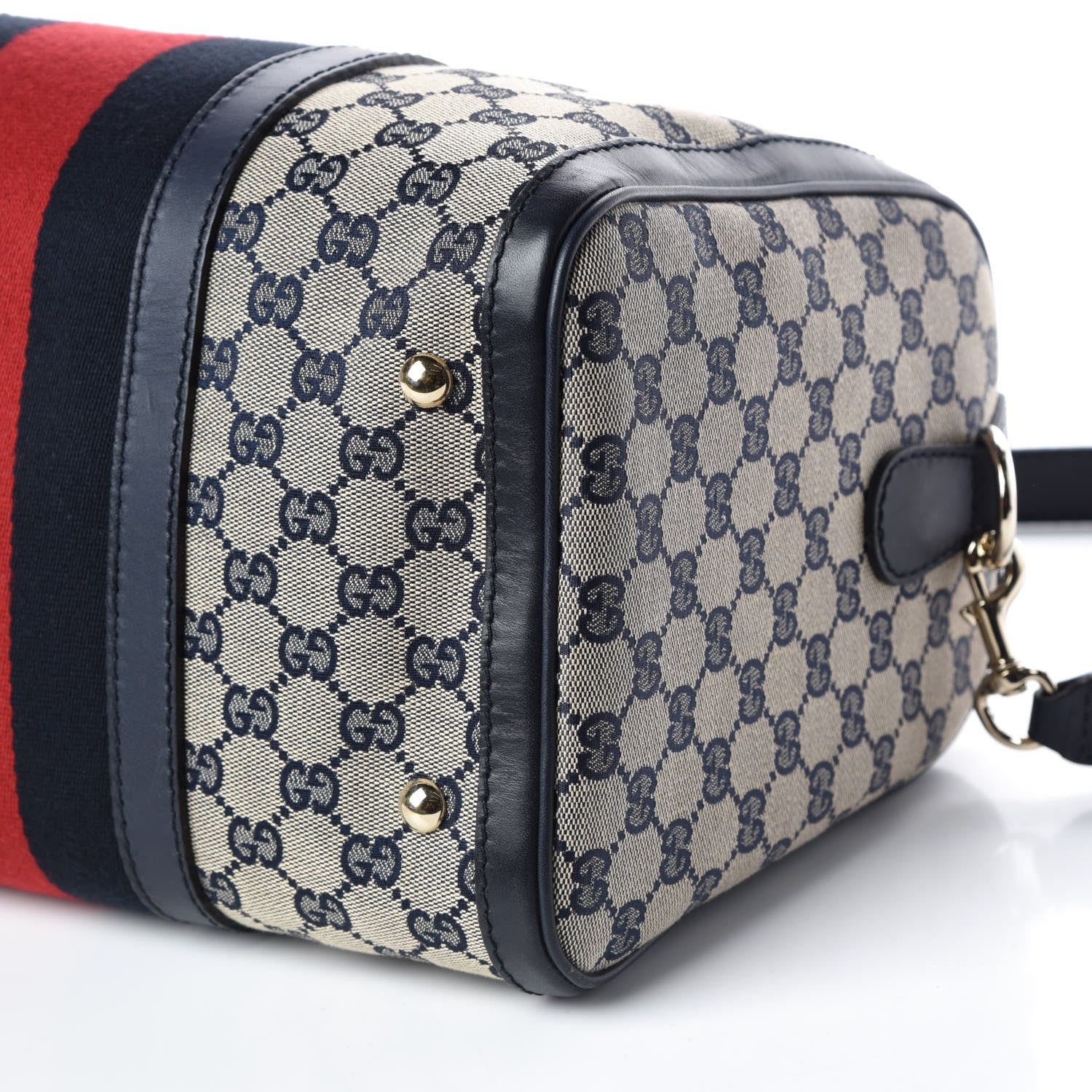 Gucci Monogram Selleria Calfskin Vintage Web Medium Boston Beige Blue 6 of 9
