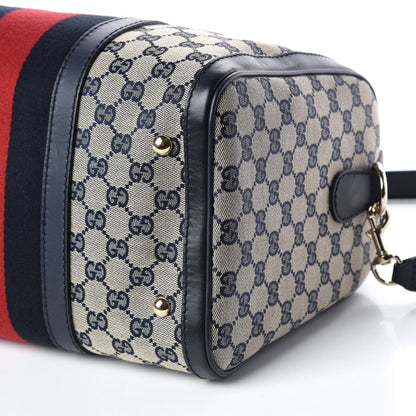 Gucci Monogram Selleria Calfskin Vintage Web Medium Boston Beige Blue 6 of 9