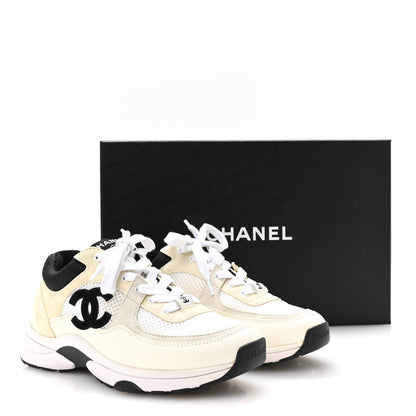 Chanel Mesh Suede Calfskin Grained Calfskin Womens CC Sneakers 36 White Black 8 of 8