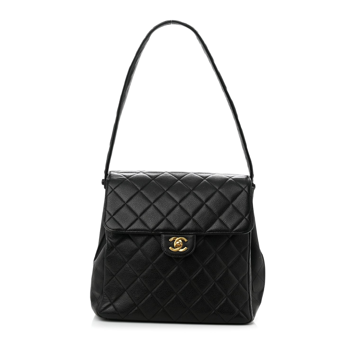 Caviar Quilted Medium Kelly Flap Black