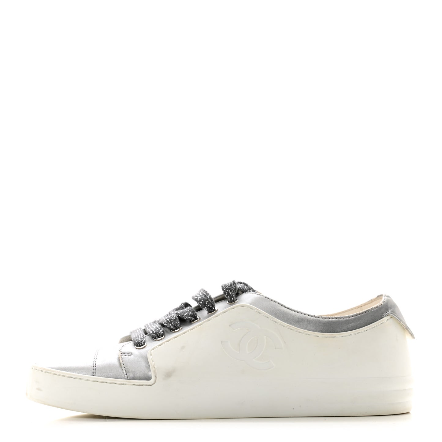 Calfskin Velvet Womens CC Sneakers 39.5 White Silver