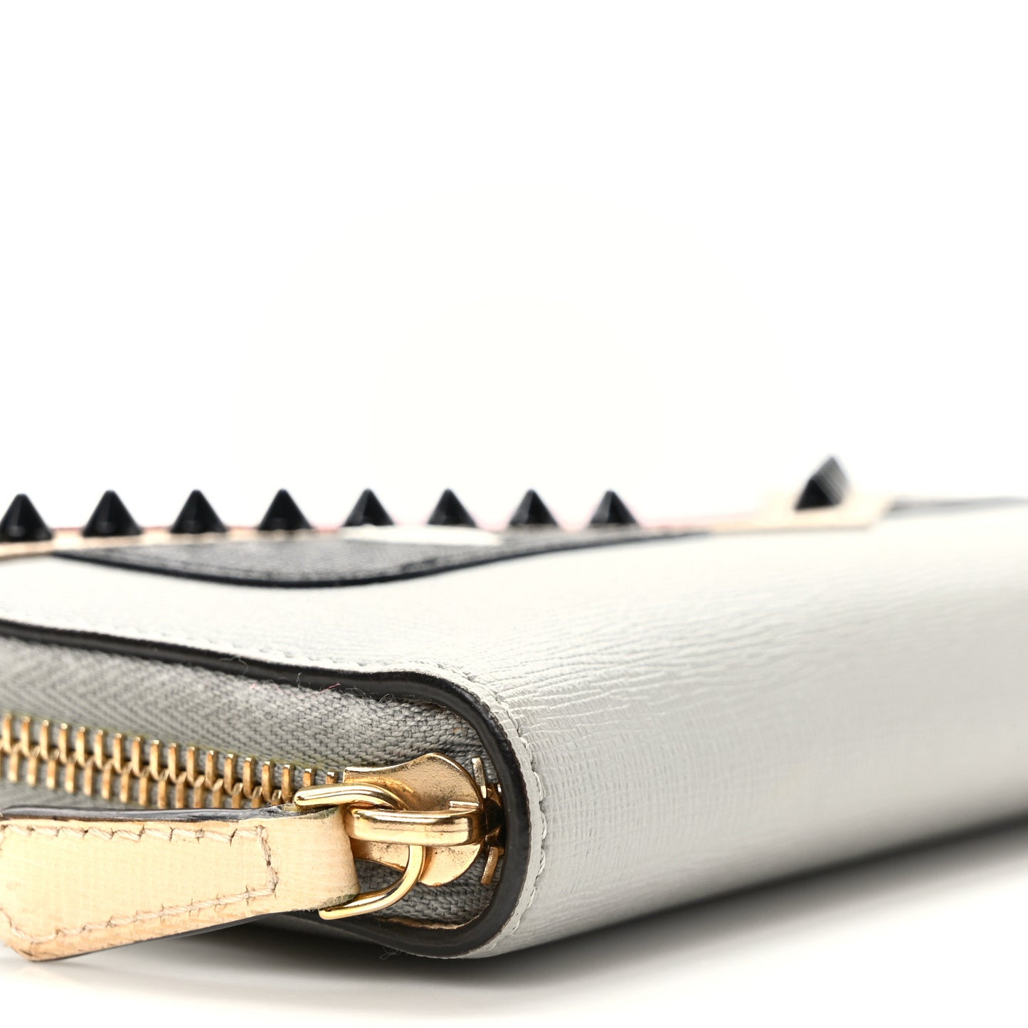 Vitello Elite Monster Eyes Studded Zip Around Wallet Ghiaccio Black Multicolor