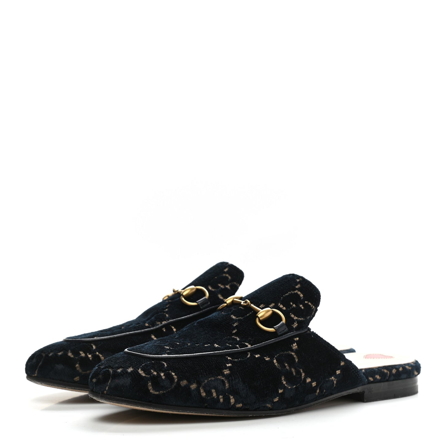 Velvet GG Monogram Womens Princetown Slippers 37 Blue Beige