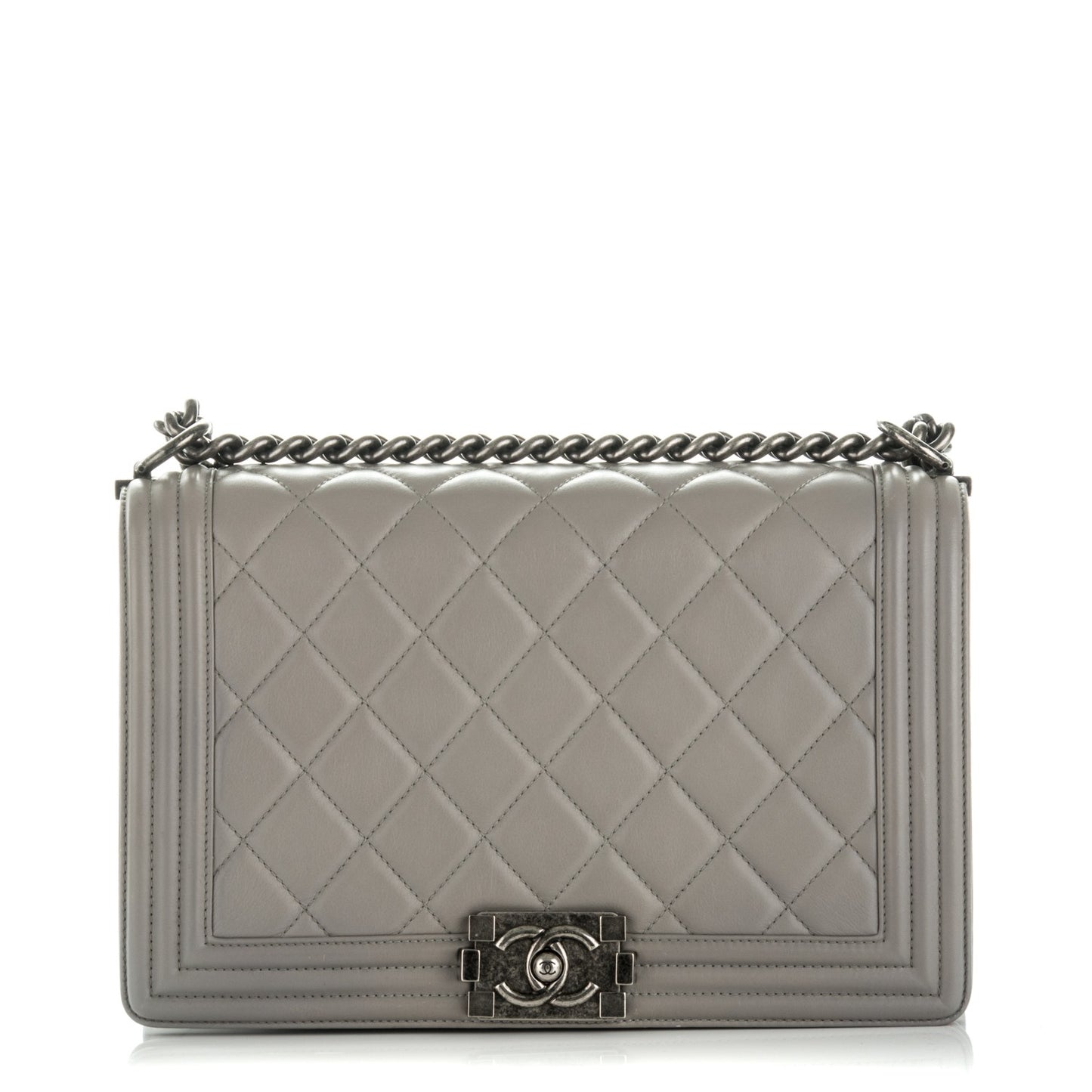 Calfskin Quilted New Medium Boy Grey
