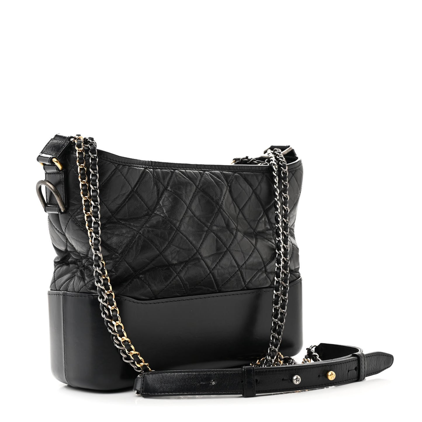 Aged Calfskin Quilted Medium Gabrielle Hobo Black