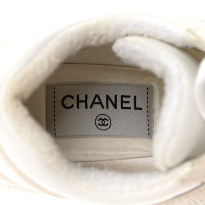 Chanel Suede Calfskin Fabric CC Sneakers 37 White Grey 7 of 8