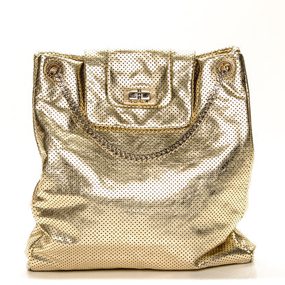 Chanel Metallic Crackled Calfskin Perforated Drill Shoulder Bag Gold 1 of 6