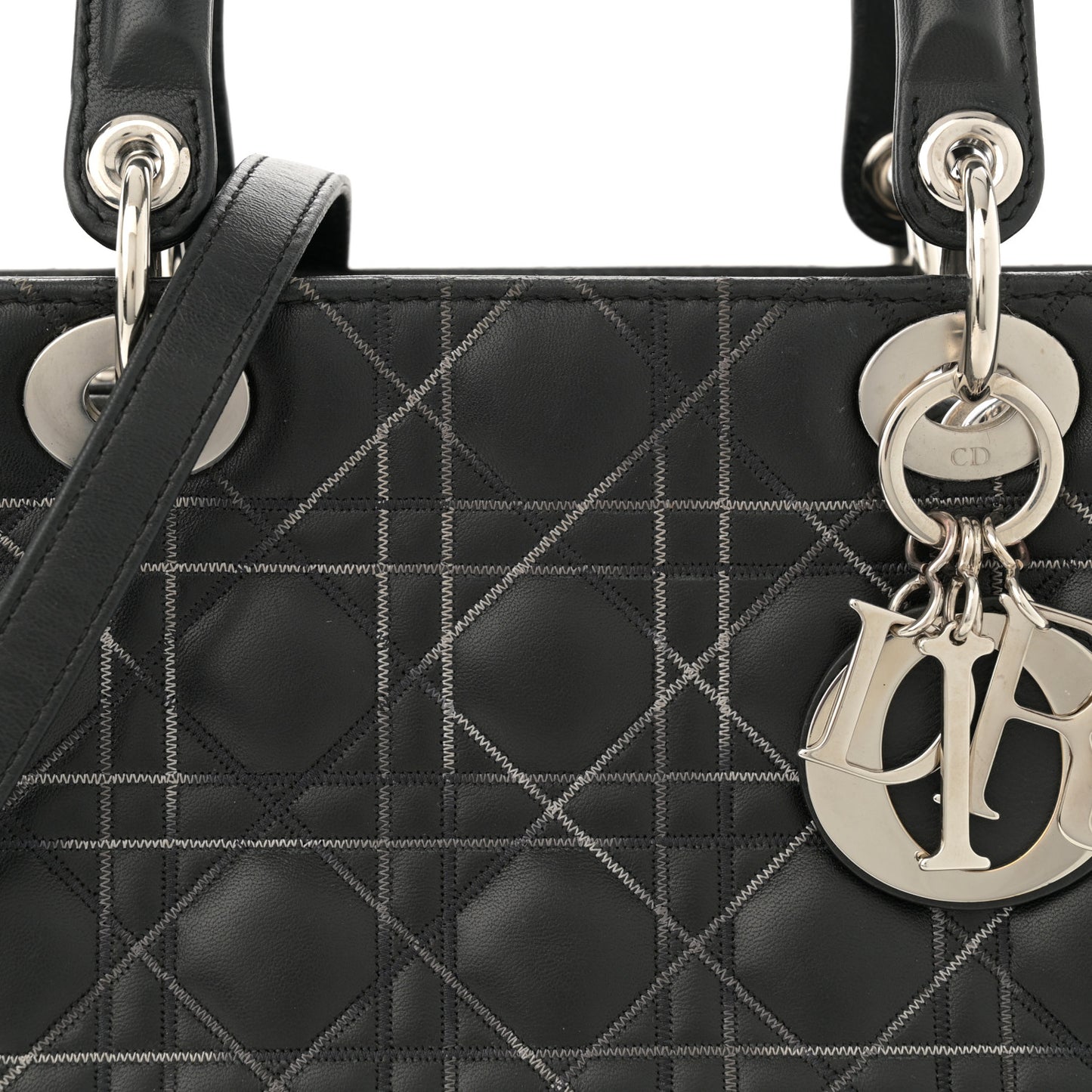 Lambskin Cannage Contrast Stitch Medium Lady Dior Black