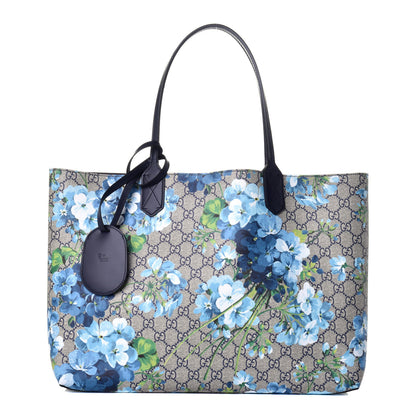 Gucci GG Supreme Monogram Blooms Medium Reversible Tote Beige Blue Navy 1 of 16