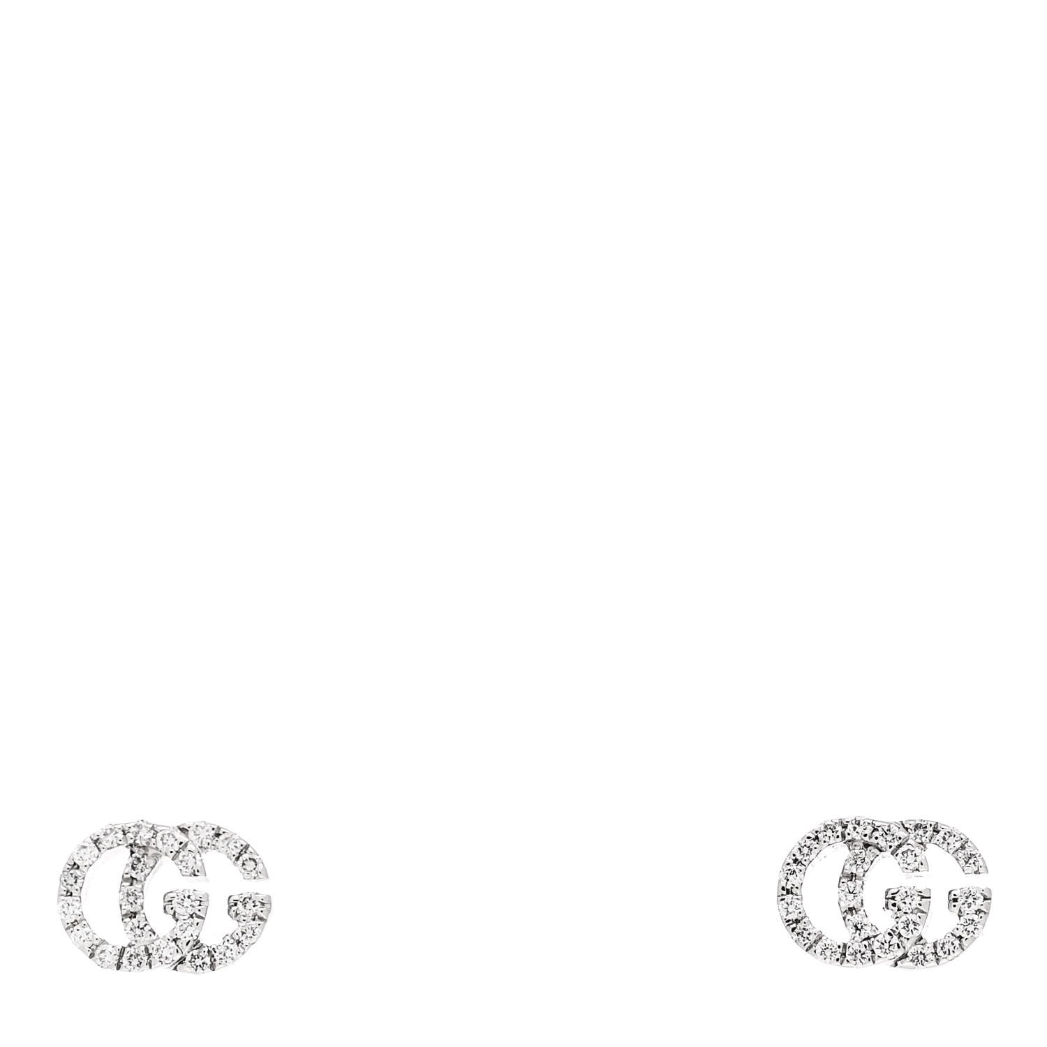 Gucci 18K White Gold Diamond Mini Running G Earrings 1 of 5