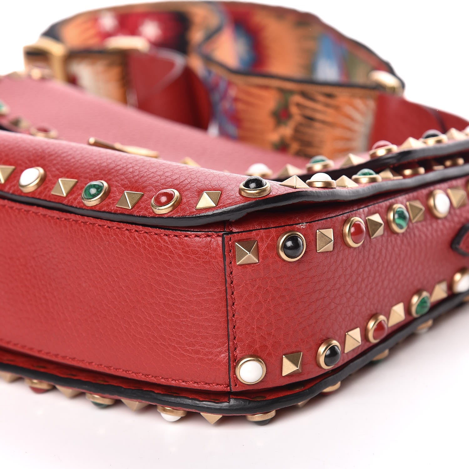 Valentino Garavani Calfskin Enchanted Wonderland Medium Guitar Strap Rockstud Rolling Flap Saddle Bag Rosso Valentino 6 of 12