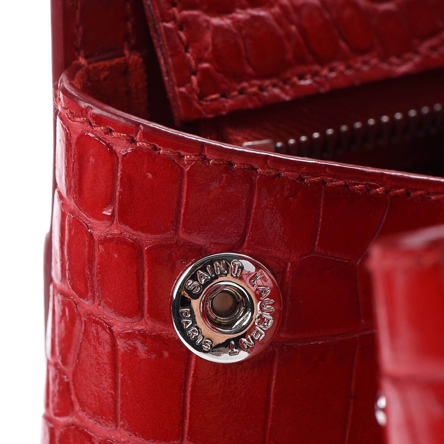 Saint Laurent Calfskin Crocodile Embossed Small Cabas Rive Gauche Red 9 of 14