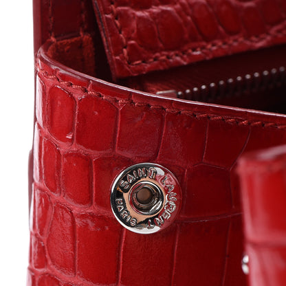 Saint Laurent Calfskin Crocodile Embossed Small Cabas Rive Gauche Red 9 of 14