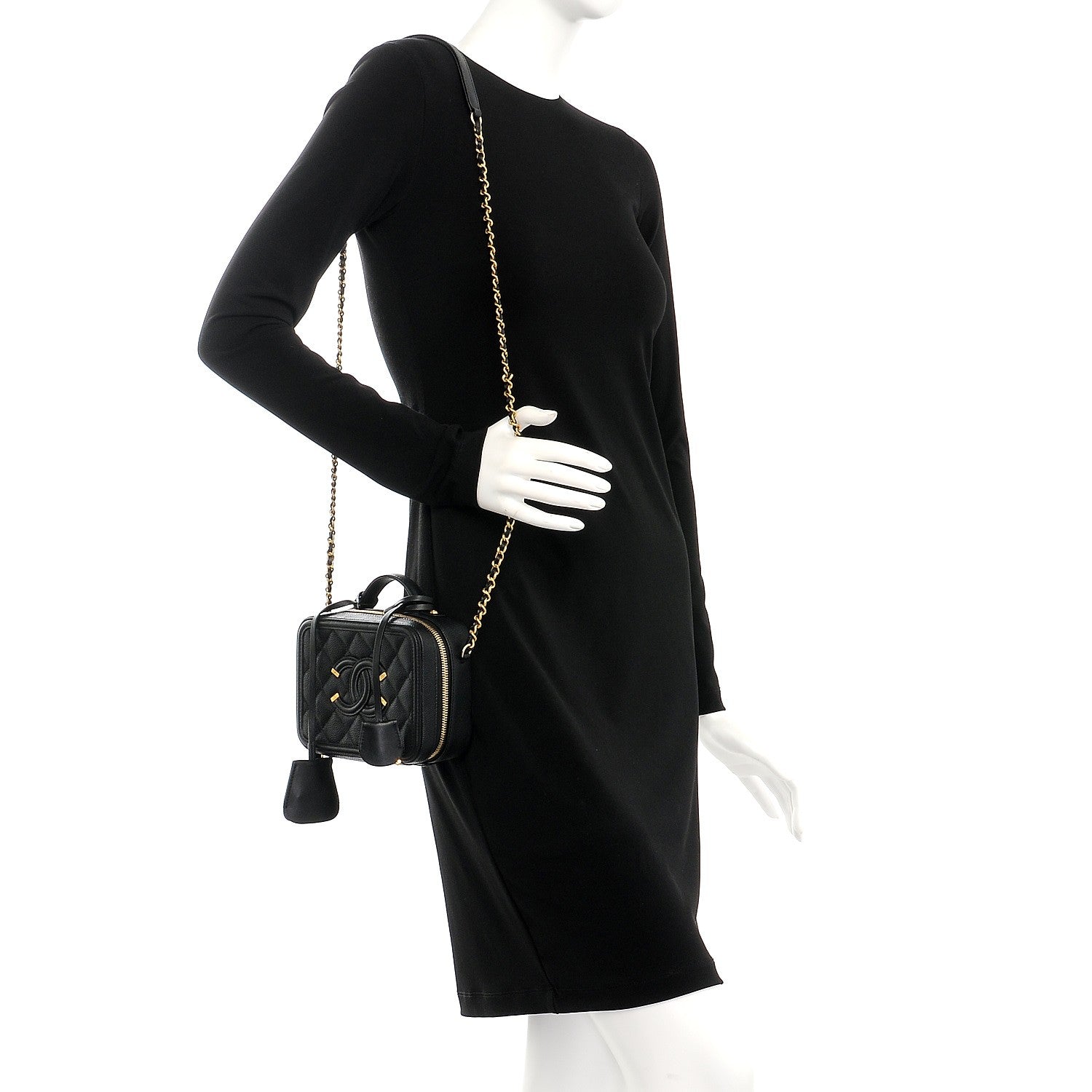 Chanel Caviar Quilted Small CC Filigree Vanity Case Black 2 of 10