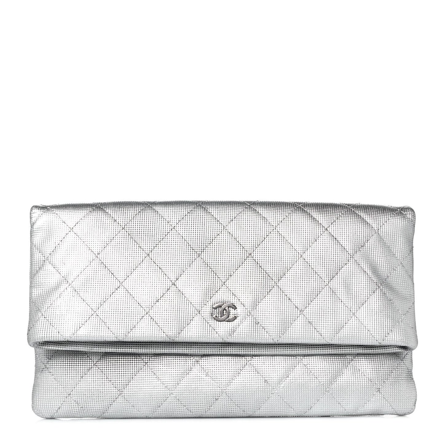 Metallic Calfskin Quilted Pixel Effect CC Beauty Clutch Silver