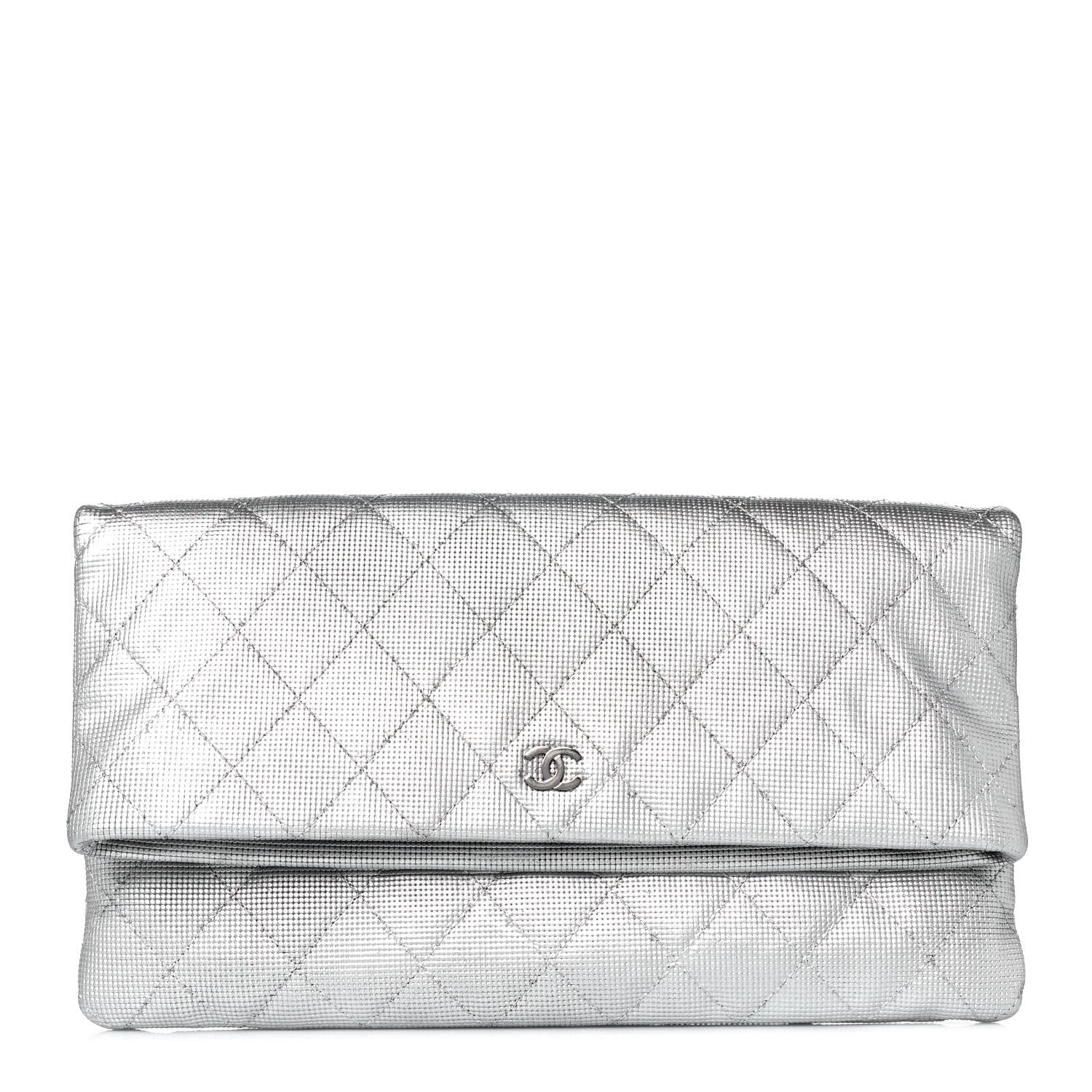 Chanel Metallic Calfskin Quilted Pixel Effect CC Beauty Clutch Silver 1 of 10