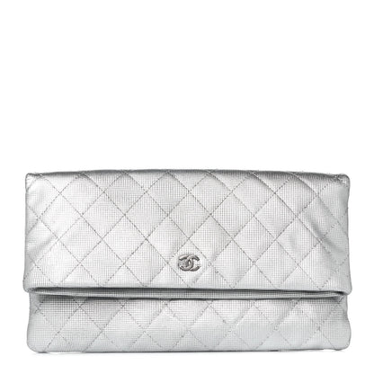 Chanel Metallic Calfskin Quilted Pixel Effect CC Beauty Clutch Silver 1 of 10