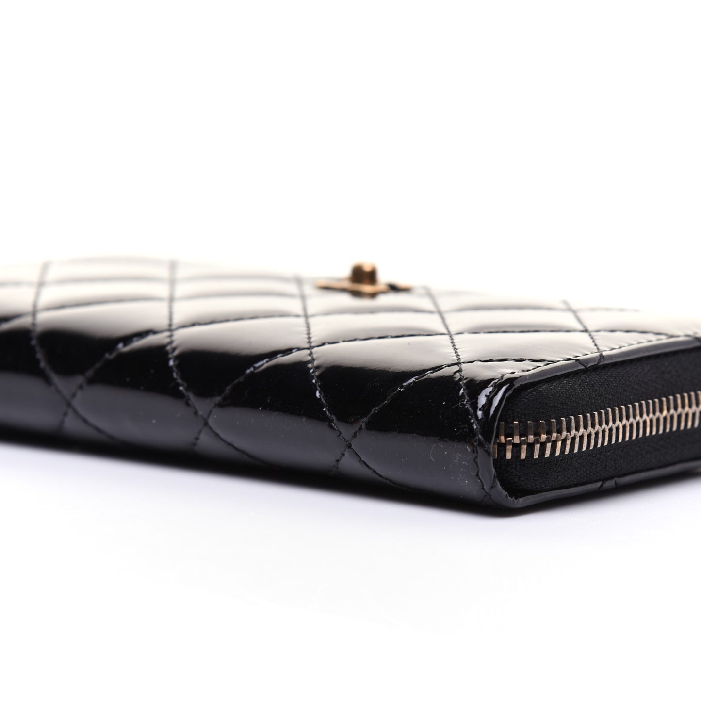 Patent Quilted Small Zip Around Wallet Black
