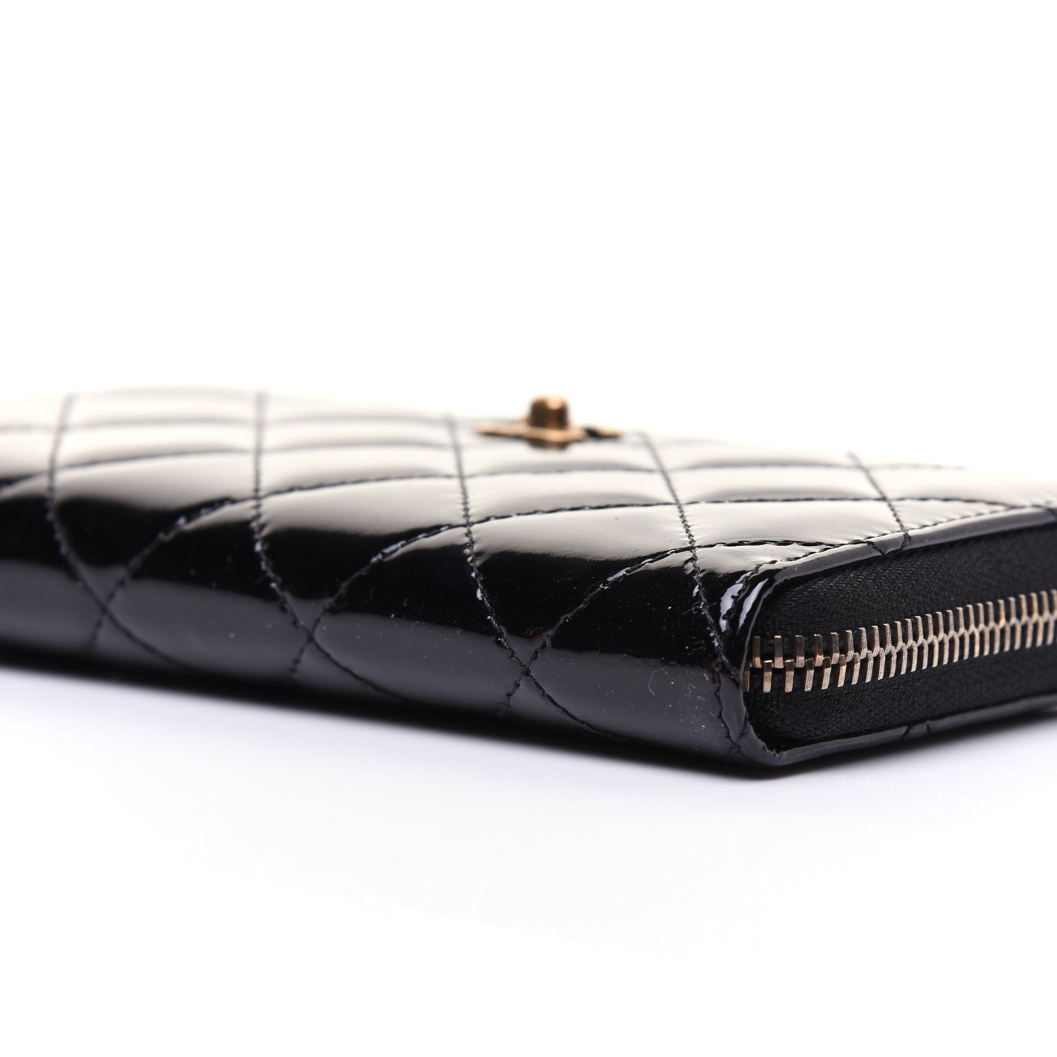 Chanel Patent Quilted Small Zip Around Wallet Black 7 of 12