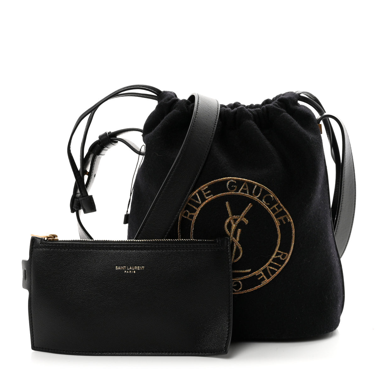 Wool Calfskin Rive Gauche Bucket Bag Black Gold