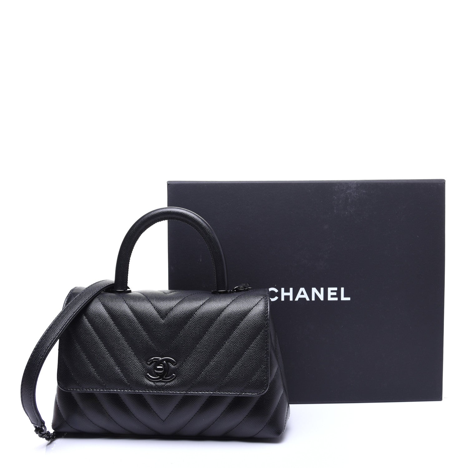 Chanel Caviar Chevron Quilted Mini Coco Handle Flap So Black 14 of 14