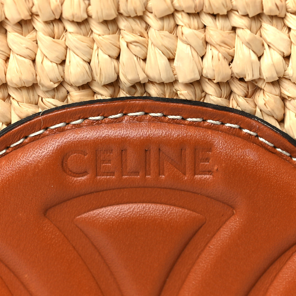 Raffia Calfskin Triomphe Drawstring Bucket Natural Tan