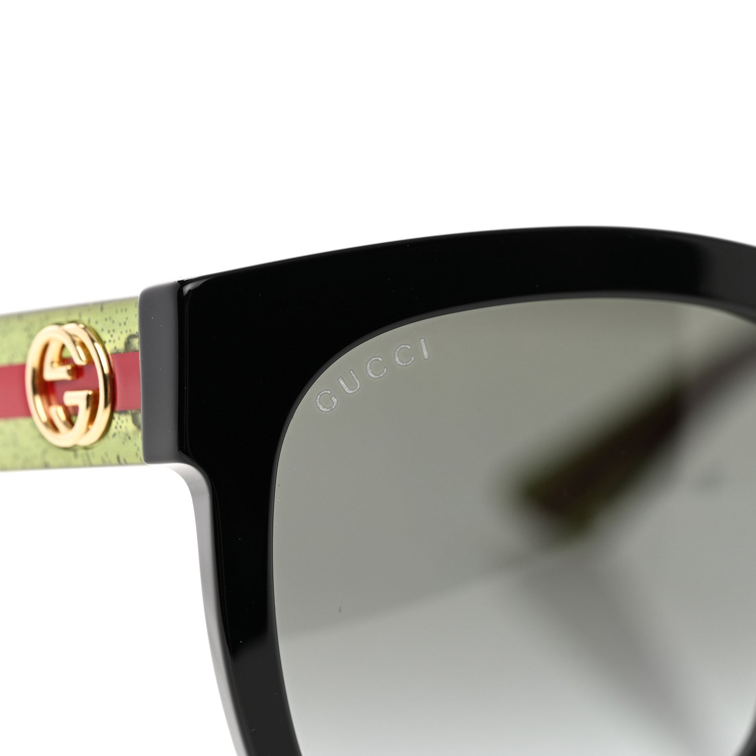 Gucci Acetate Square Frame Web Glitter Sunglasses GG0034S Black Green 8 of 10