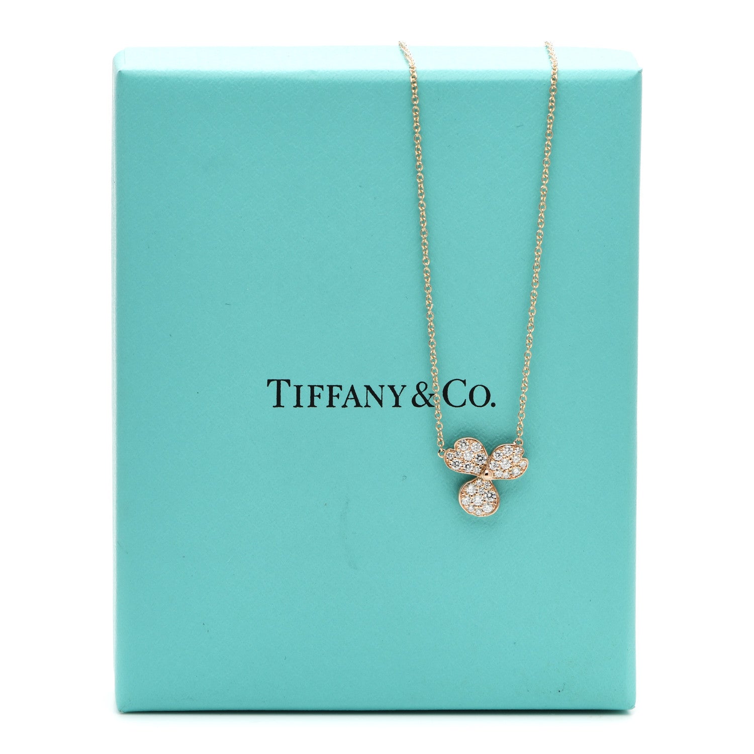Tiffany 18K Rose Gold Diamond Paper Flowers Pave Pendant Necklace 6 of 6