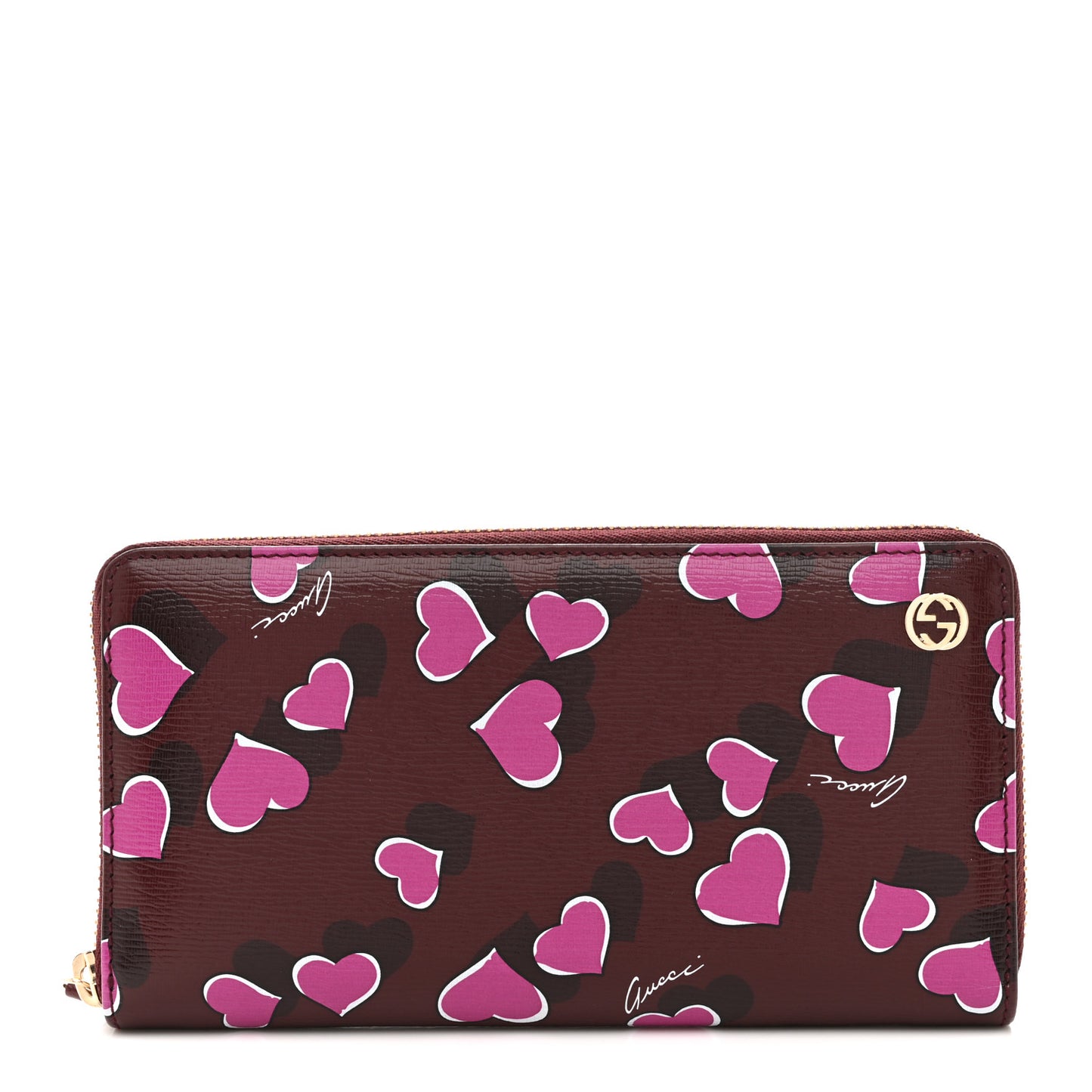 Calfskin Heartbeat Print Zip Around Wallet New Wine