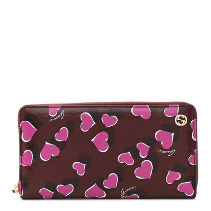 Gucci Calfskin Heartbeat Print Zip Around Wallet New Wine 1 of 8