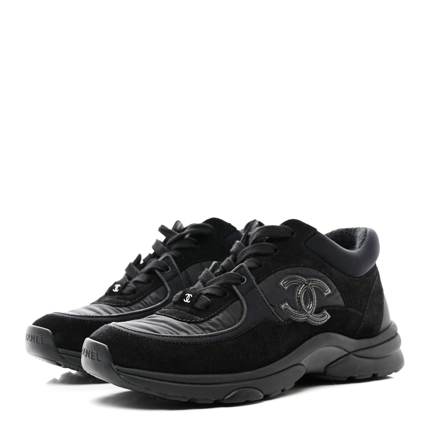 Fabric Calfskin Suede CC Sneakers 36 Black
