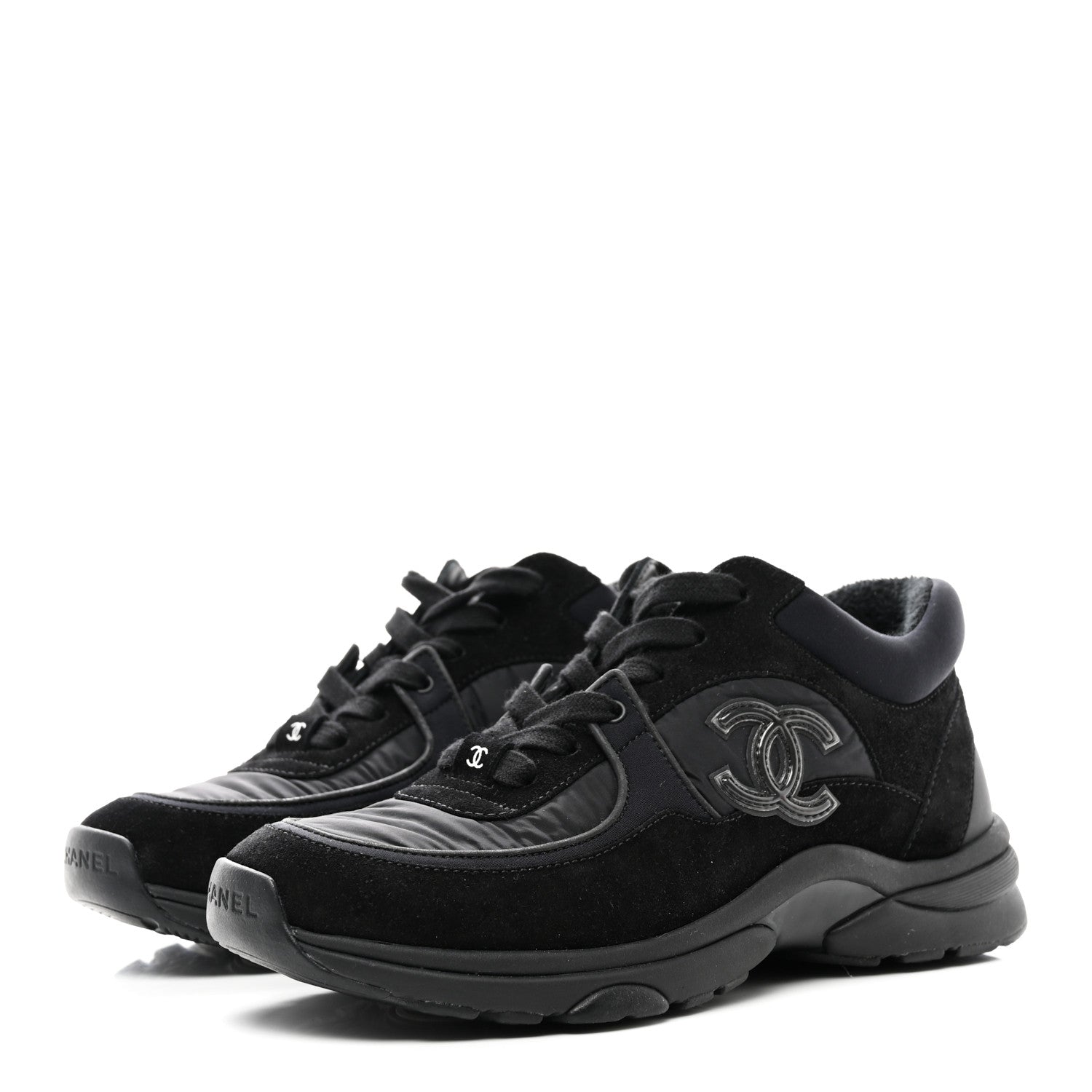 Chanel Fabric Calfskin Suede CC Sneakers 36 Black 3 of 8