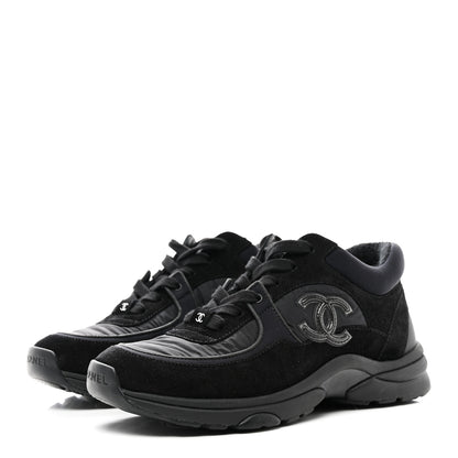 Chanel Fabric Calfskin Suede CC Sneakers 36 Black 3 of 8