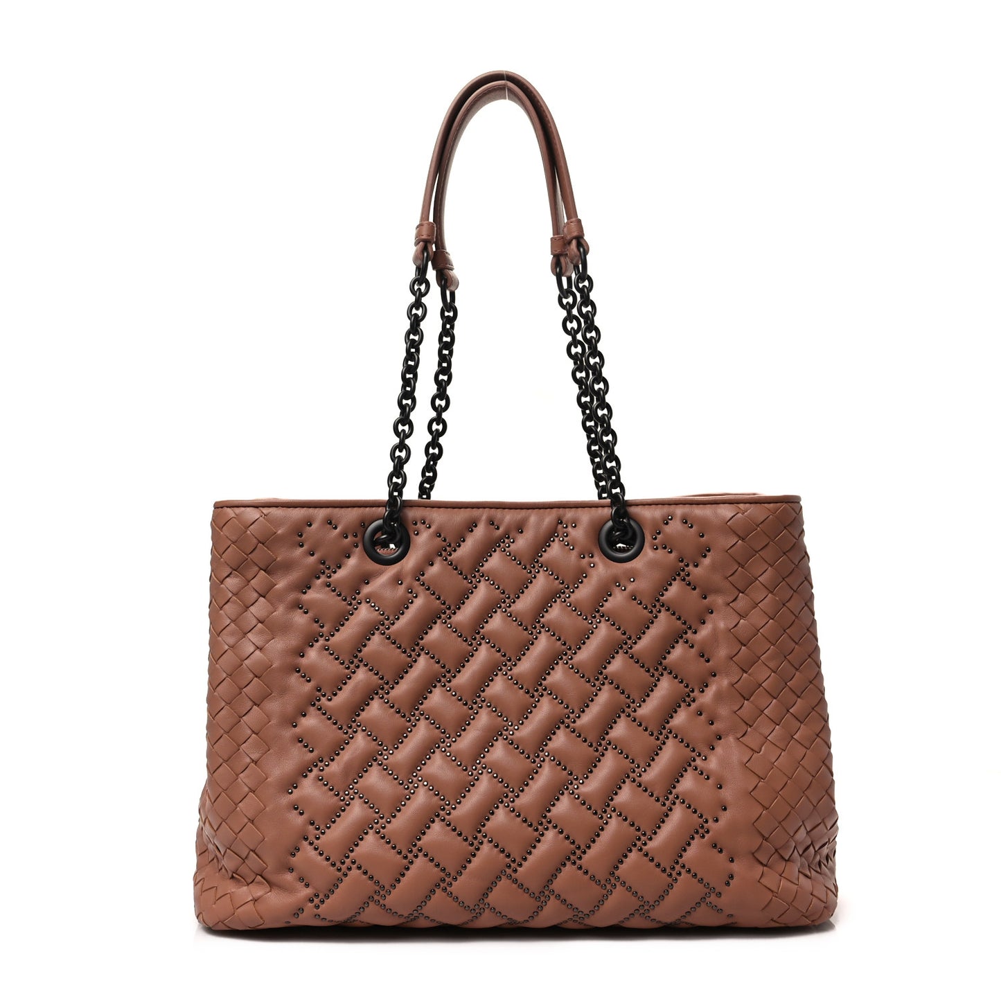 Nappa Intrecciato Pied-De-Poule Microstuds Tote Tan
